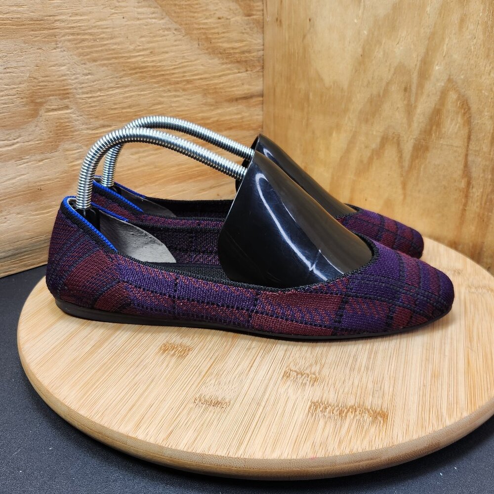 Rothy's Plaid Slip-On Flats in Purple and Burgundy
